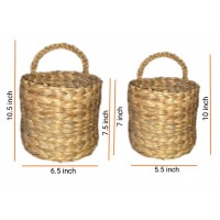 Set of 2 Vintage Handmade Hanging Woven Basket from Natural Water hyacinth, Perfect for Plants or Flowers